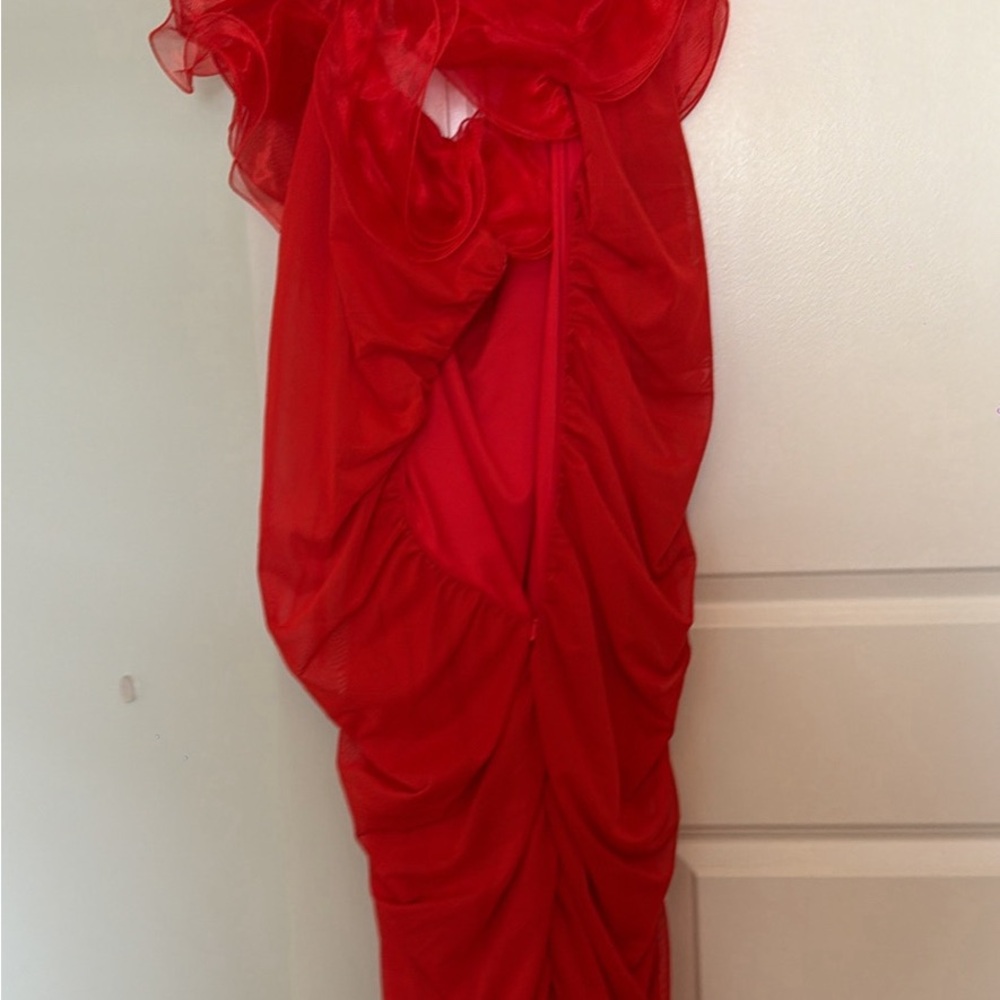 ASOS Curve Red Ruffle Side-Drape Prom Dress - Picture 4 of 4